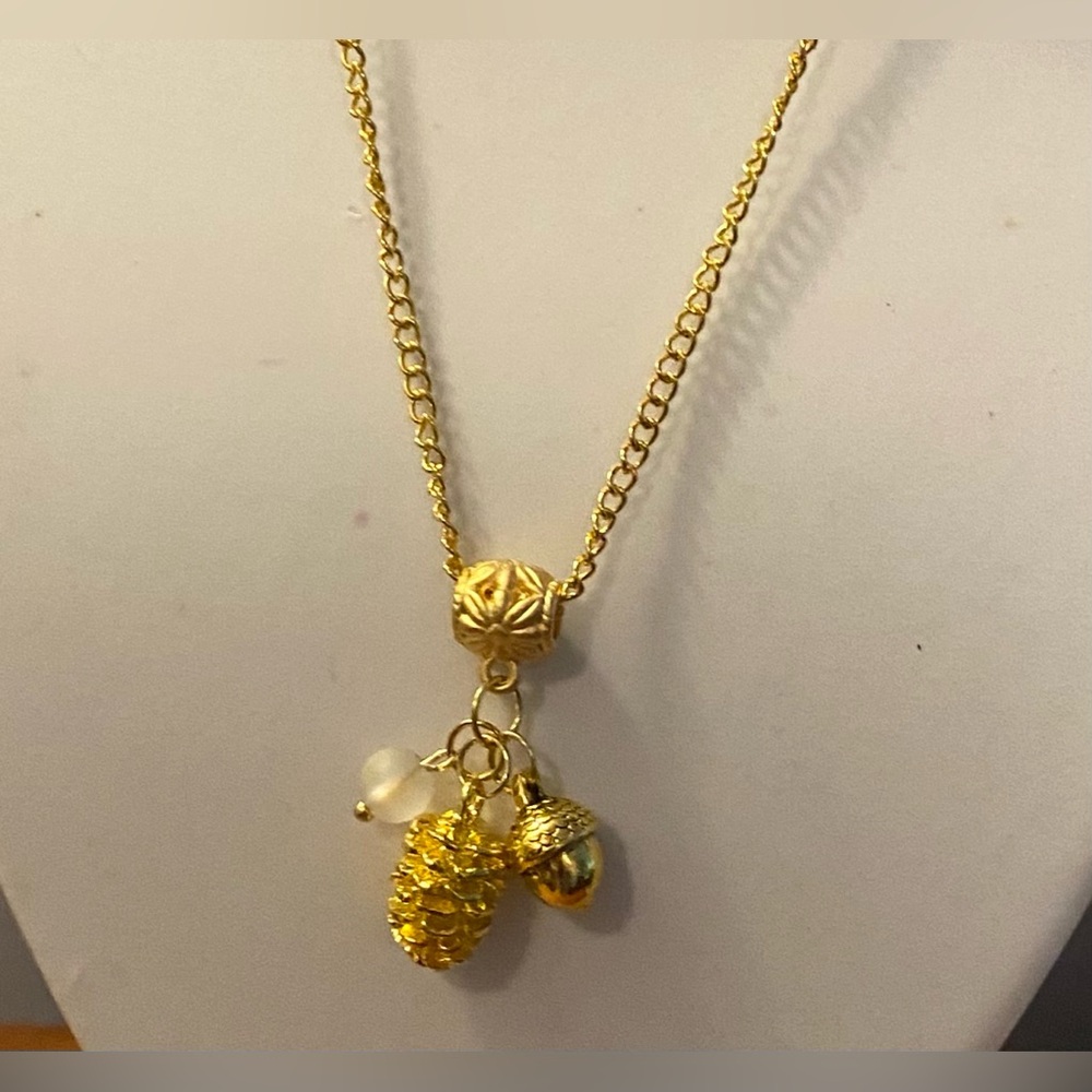 NEW! Moonstone crystal with pinecone & acorn charm necklace